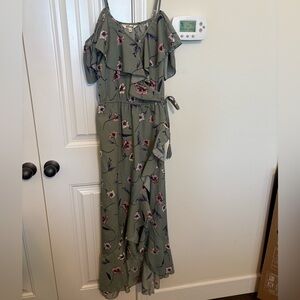 Blush Green Floral Dress with Purple Accents